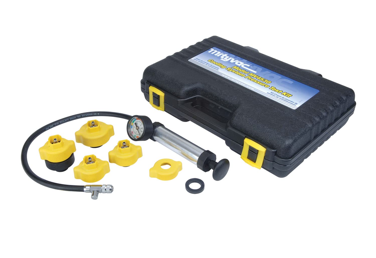Mityvac MV4530 Automotive Cooling System Pressure Test Kit, Hand-Operated, Push-Button Valve, Self-Locking Quick-disconnects, In