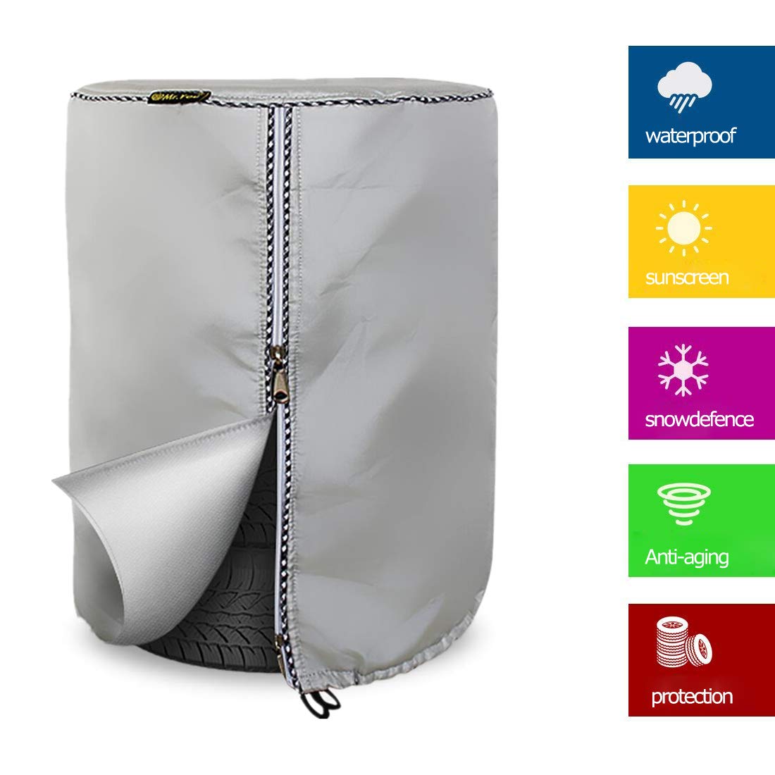 Mr.You Seasonal Tire Cover,Seasonal & Tire Storage Bag,Waterproof Dust-Proof (Fits Up To 25'' Tires, Silver)