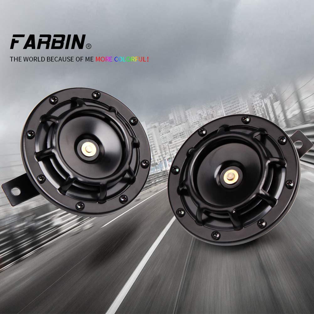 Farbin Horns Loud Electric Car Horn Supertones 12V Horn High/Low Tone Train Horn Twin Horns Kit (Black)