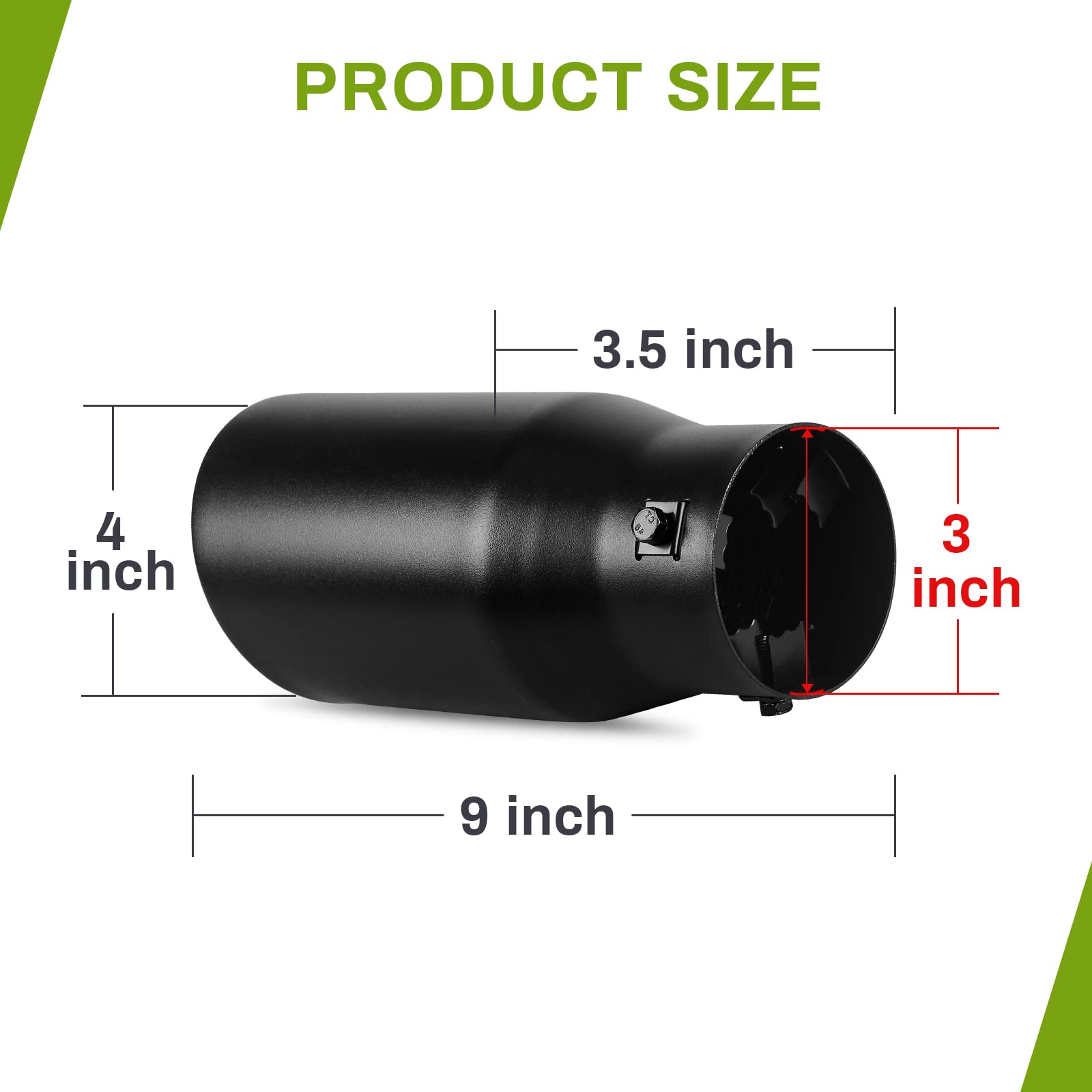 Autosaver88 1.5-2.5 Inch Exhaust Tip, 1.5'-2.5' Inlet 4' Outlet 9' Long Black Powdercoat Exhaust Tip With Clamps And Adapters Fit For 1.5'/1.75'/2.0'/2.25'/2.5' Outer Diameter Tailpipe, Bolt-On
