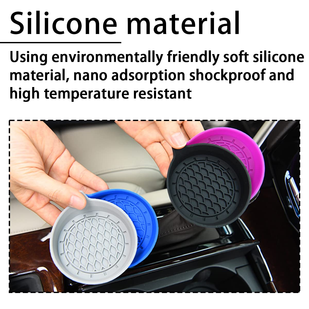 Zipelo 2 Pack Cup Holder Coaster, 3.1 '' Silicone Insulation Drink Mat, Waterproof Non-Slip Sift-Proof Spill Holder, Universal V