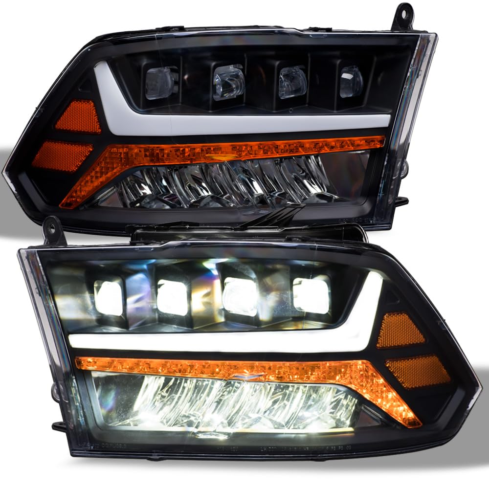 Topline_autopart Sequential Black Housing Full LED Quad Projector Headlights Signal Lamps Amber Reflector nb Compatible With 09-