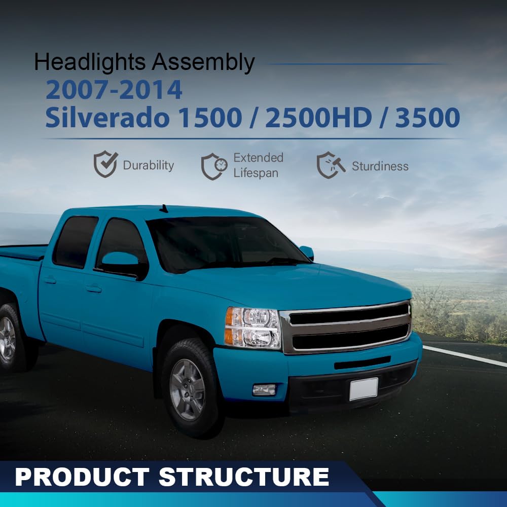 Pit66 Headlights Assembly Pair Compatible With Chevy Silverado 1500 2007-2013/Silverado 2500 3500 & Hd 2007-2014 Clear Lens Chro