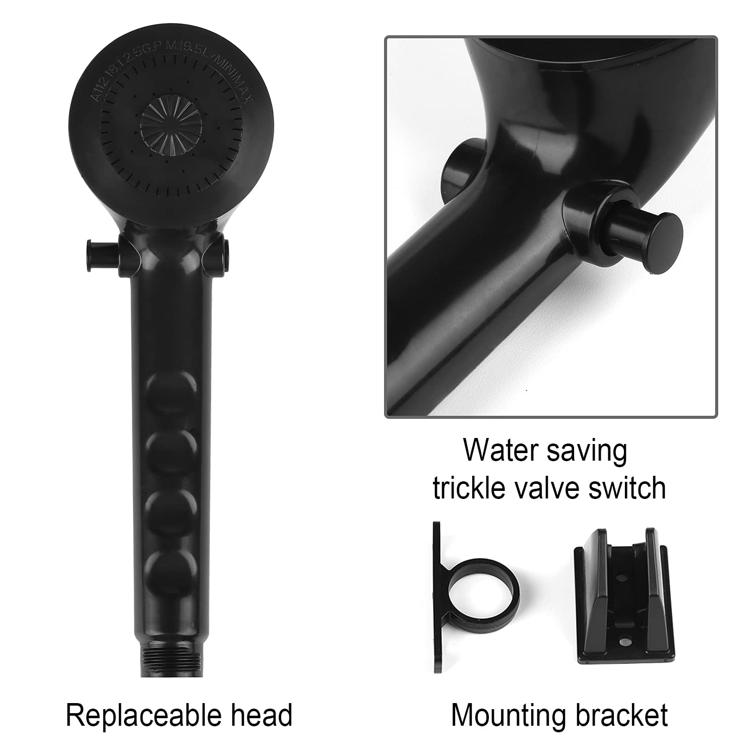 Oymov Rv Shower Faucet W/Showerhead And Hose - Outdoor Non-Metallic Shower Parts On-Off Handheld Shower Head Valve Diverter Replacements For Rvs, Fifth Wheels, Motorhomes,Travel Trailers,Campers,Black