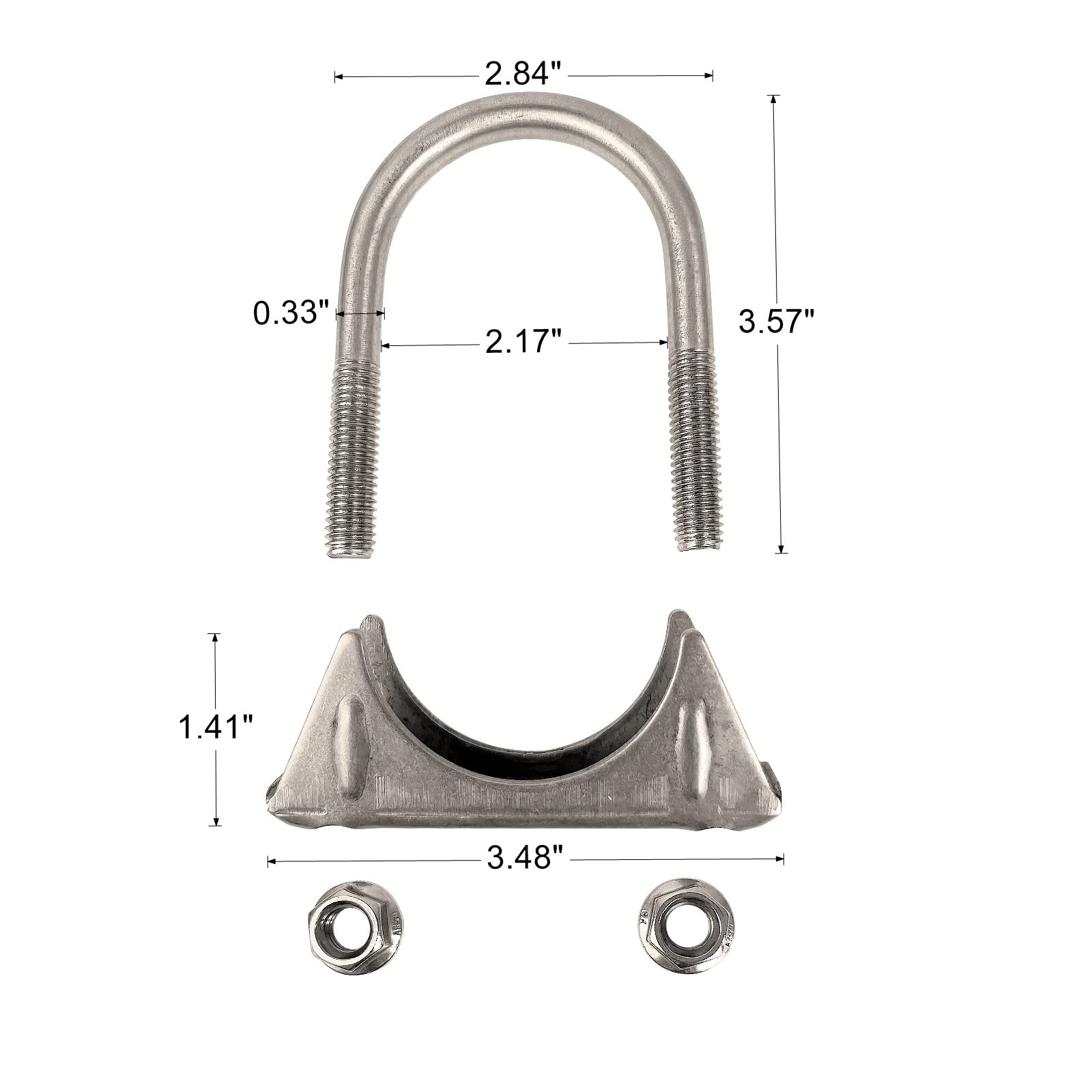 2 Inch Clamps Heavy Duty 2'' Stainless Steel U Bolt Muffer Exhaust Clamp Hanger For Pipes (51Mm)