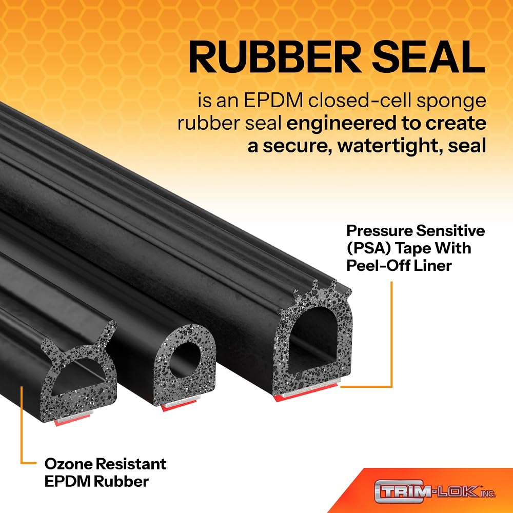 Trim-Lok D-Shaped Rubber Seal - .562    Height.75    Width, 25 Length - Epdm Foam Seal With Ht (General Acrylic) Pressure Sensit