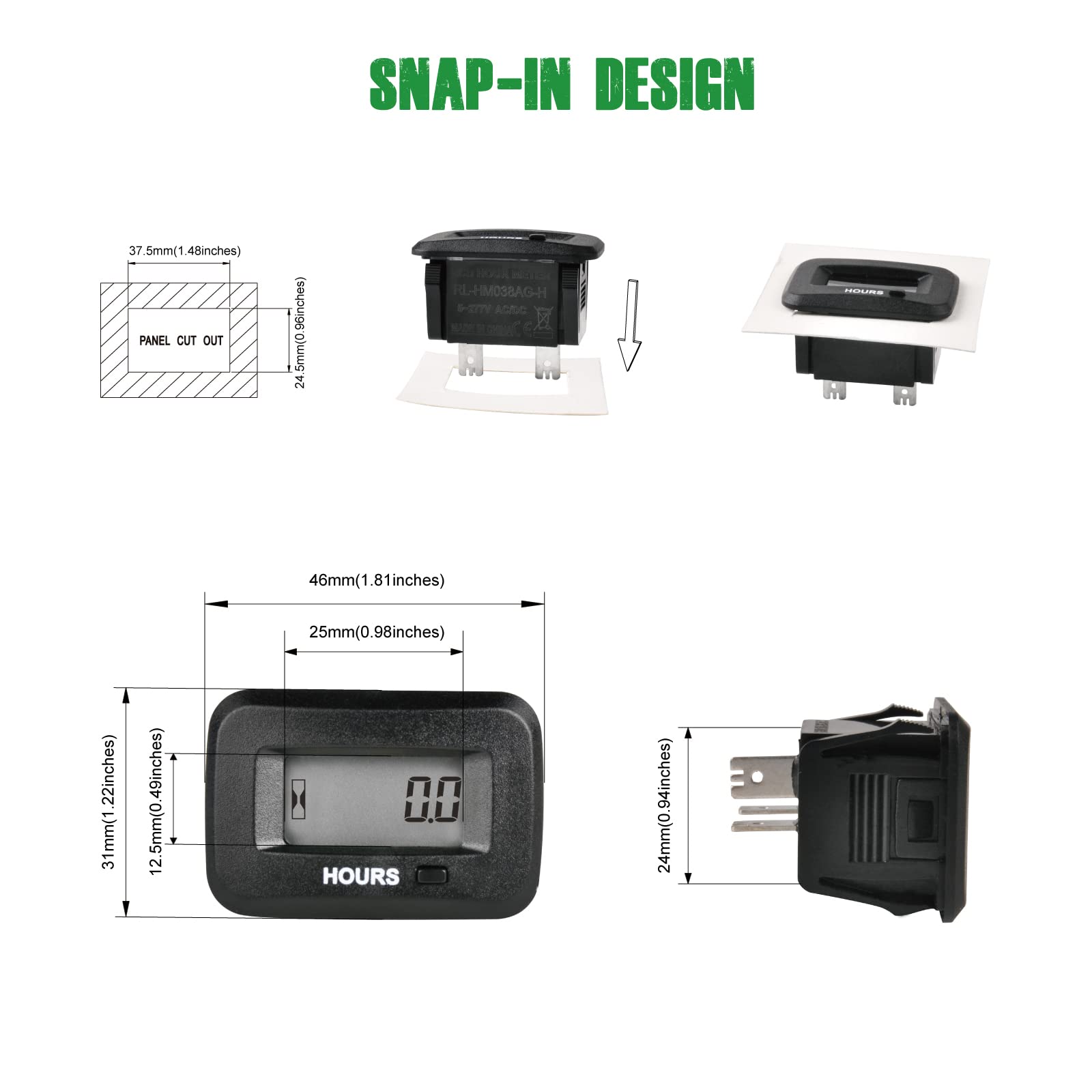 Yooreal AC/DC 5-277V Digital OEM Hour Meter Gauge, Regular Maintenance Alert,Works on Various of ZTR/Riding Lawn Mower Tractor S