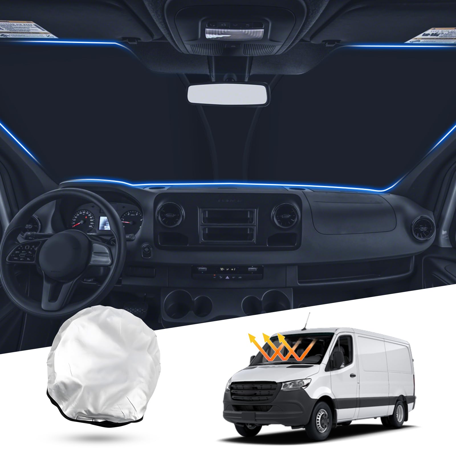 T Tgbros Windshield Sun Shade Custom Fit For 2007-2023 2024 2025 Freightliner Sprinter & Sprinter Accessories Foldable Sun Shiel