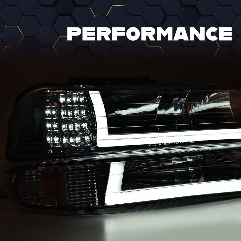 Pit66 Led Headlight Assembly Compatible With 99-02 Chevy Silverado 1500 2500/01-02 Silverado 1500Hd 2500Hd 3500/00-06 Tahoe Subu