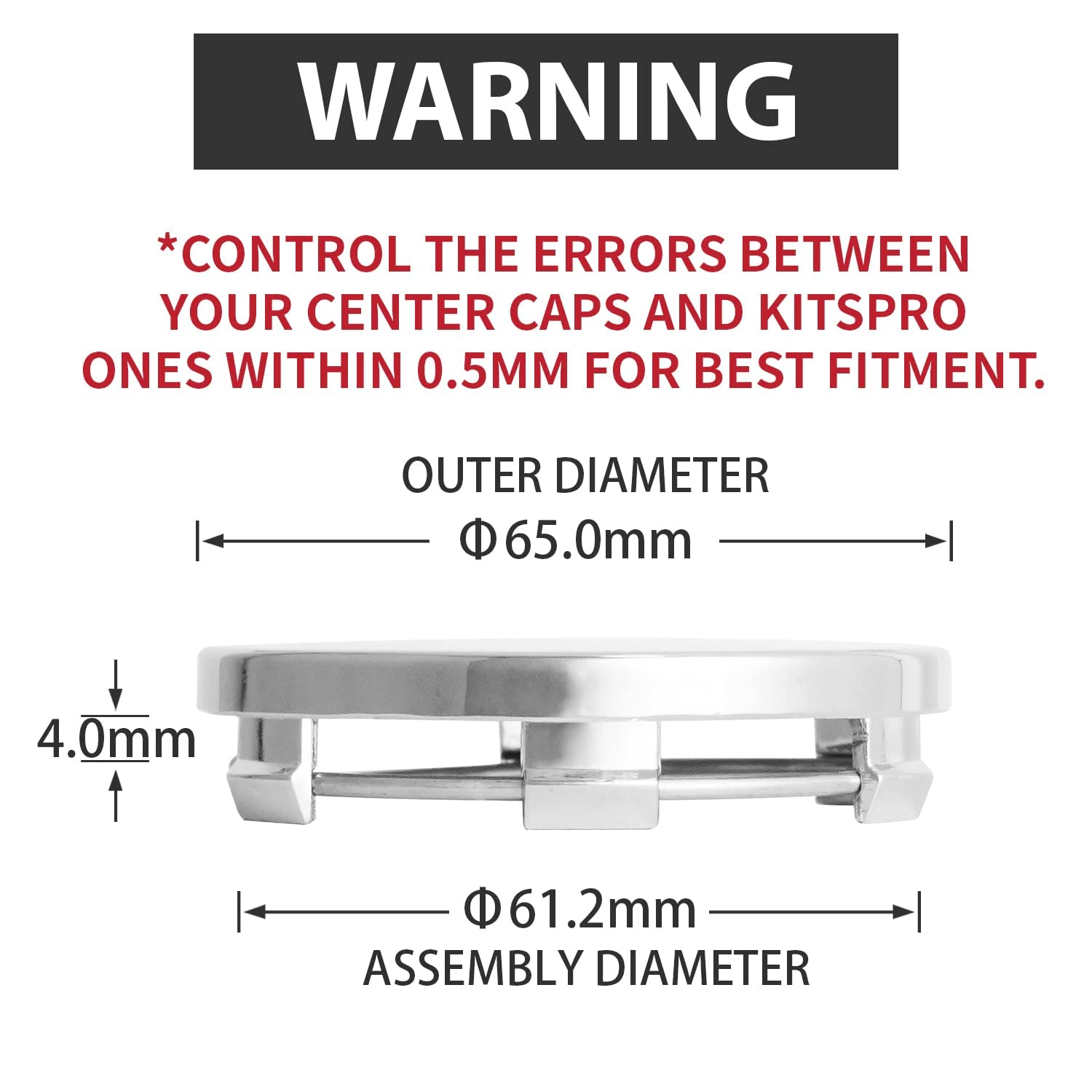 Kitspro 2.6Inch 65Mm Wheel Center Caps For Ford Expedition Explorer Ranger F150 Rim Hub Caps Fl34 1A096, Pack Of 4 (Chrome, Oute