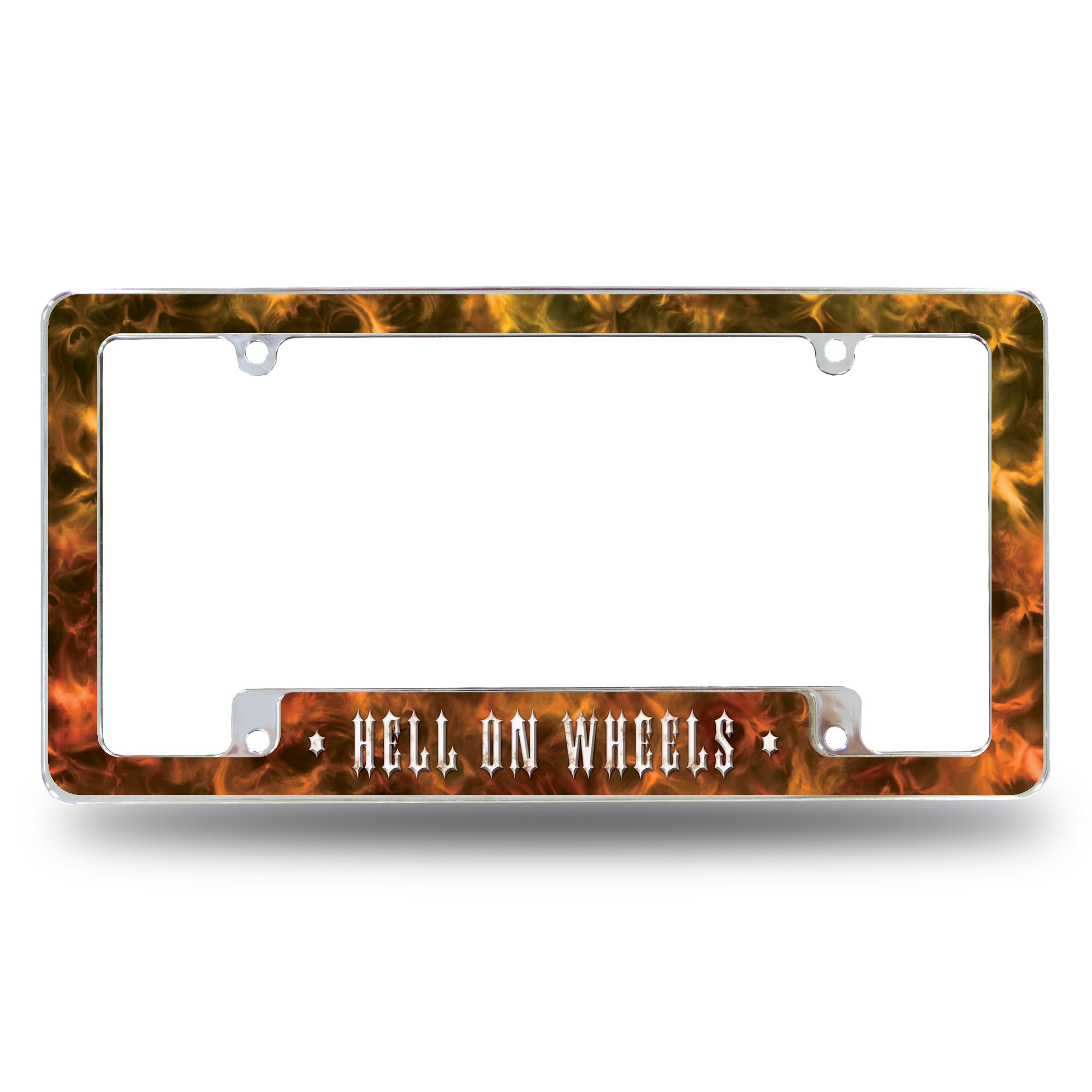 Rico Industries Hell on Wheels All Over Automotive License Plate Frame for Car/Truck/SUV (12 x 6)