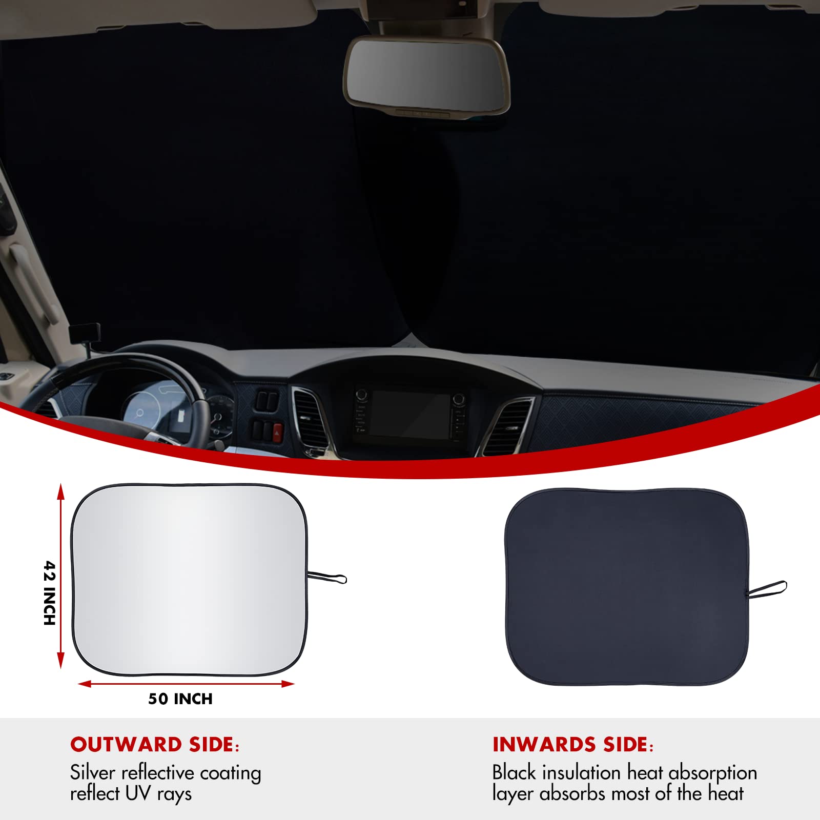 Foldable 2 Piece Rv Car Windshield Sun Shade Cover, Auto Sun Shield Heat Protector For Front Window, Car Sunscreen Uv Reflector