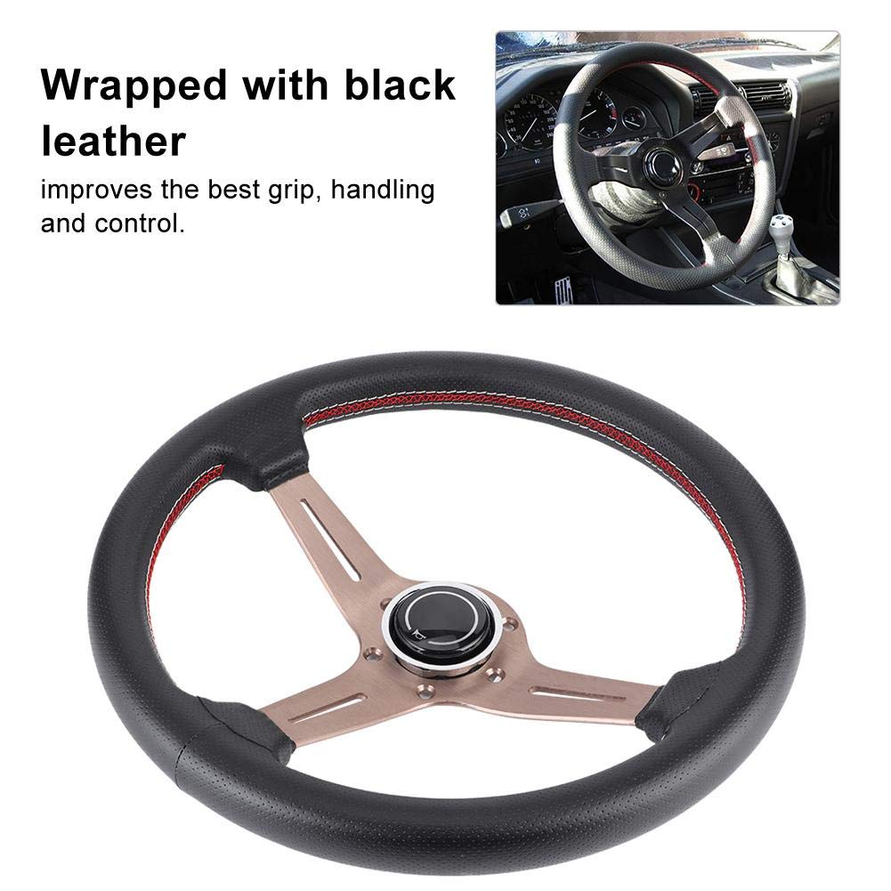 Steering Wheel For Nardi Style 6-Bolt Half Dish Black Perforated Leather Racing Steering Wheel W/Horn Modifed Parts