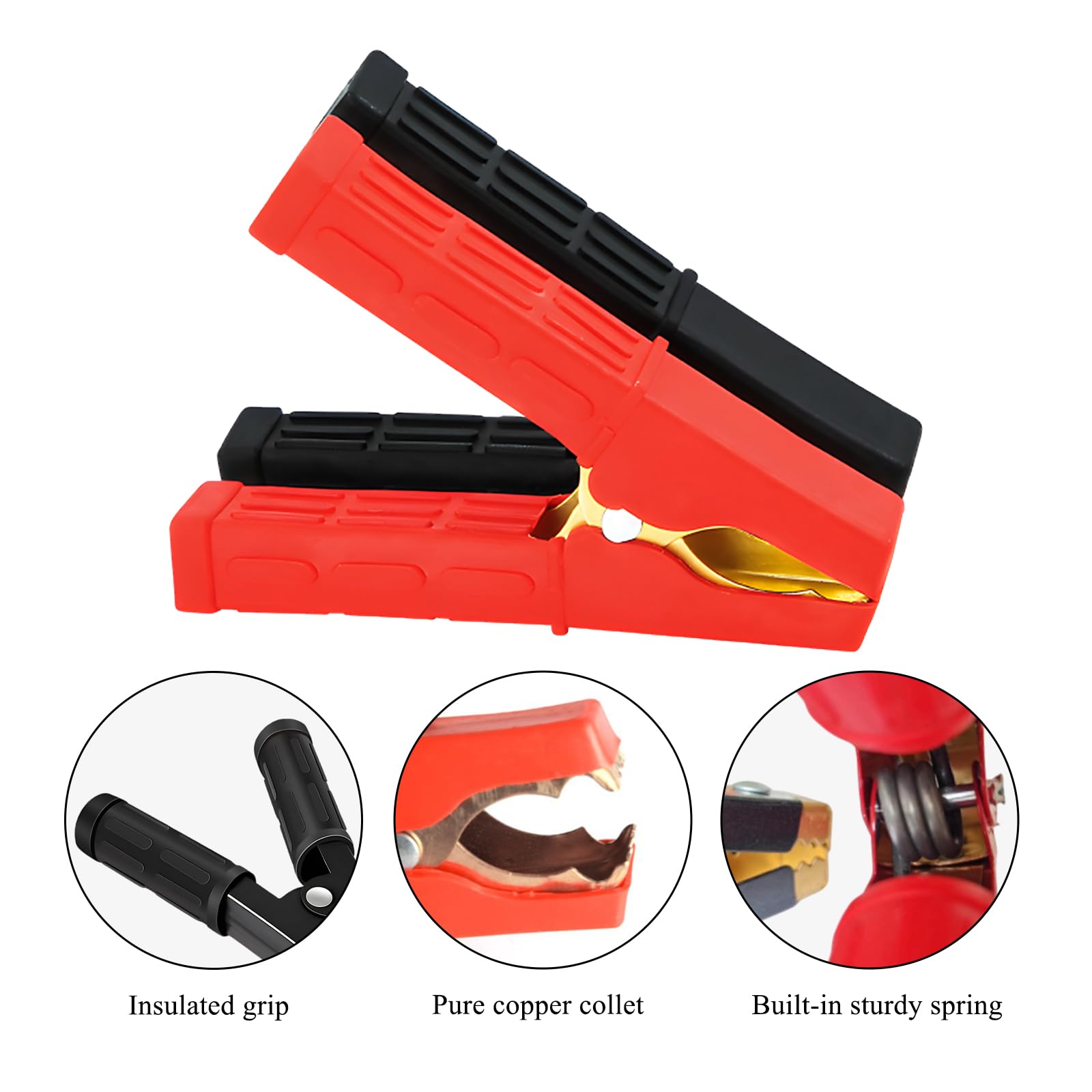 povtii 2 PCS Heavy Duty Insulated Alligator Clips, 500A Battery Jumper Cable Clamps, Crocodile Clamps Battery Charger Clips for