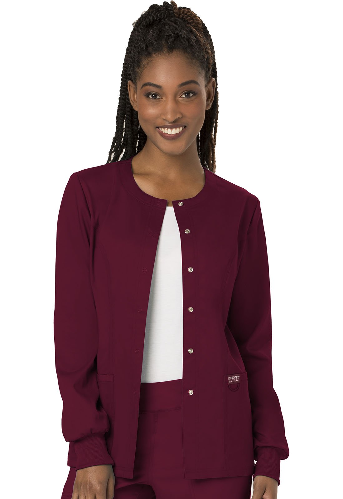Snap Front Scrub Jackets For Women, Workwear Revolution Soft Stretch Ww310, Xl, Wine