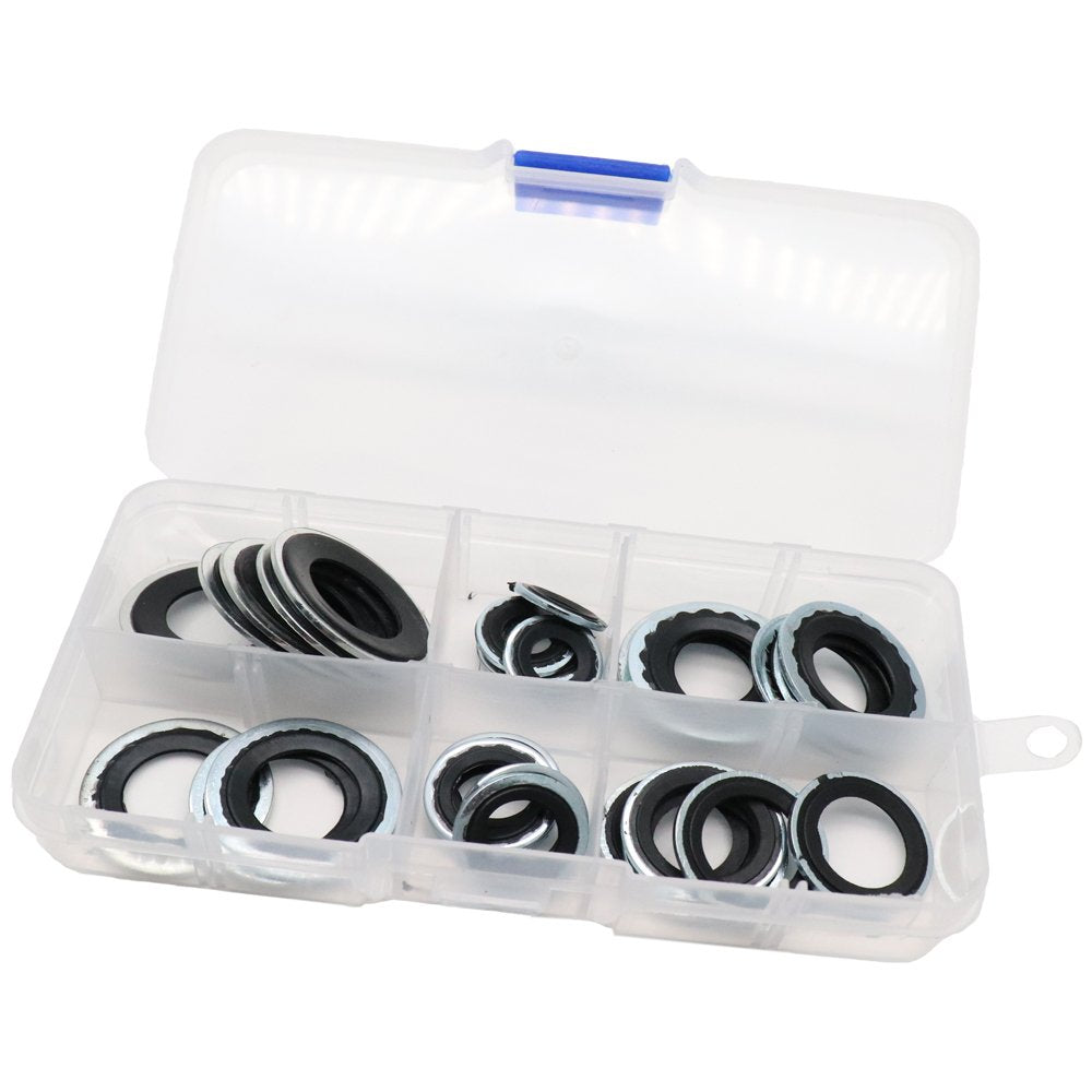 S Sydien 30Pcs A/C Gasket Assortment Kit, 15-32241 Gm Original Equipment Bonded Seal Gasket, 6 Size Air Conditioning Compressor Port Seal Washer Kit (Black)