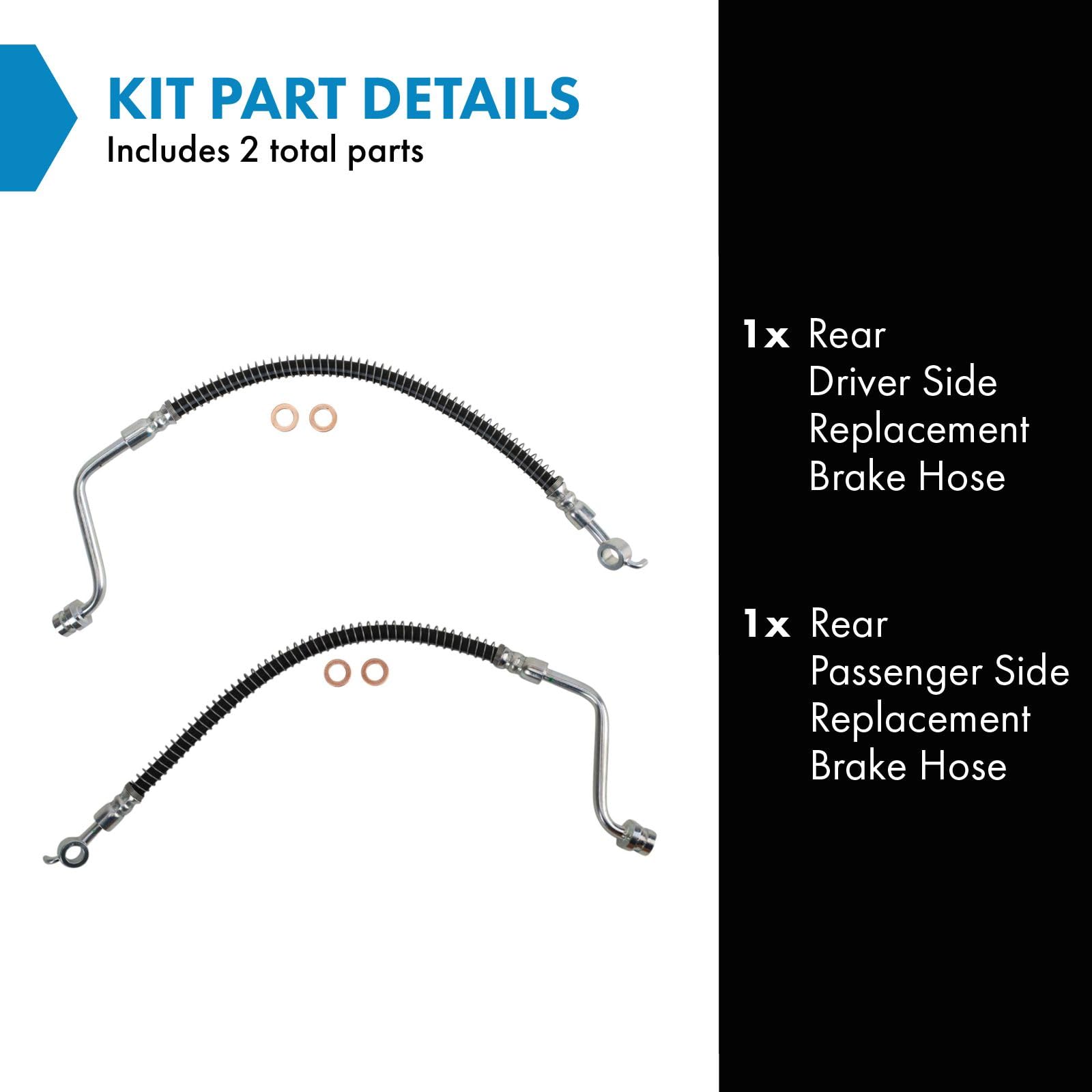 Trq Rear Brake Hose Set Compatible With 2007-2012 Hyundai Santa Fe 2011-2013 Kia Sorento