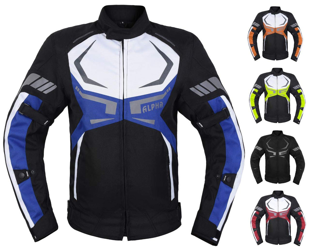 Motorcycle Jacket Mens Ce Armored Bikers Riding Racing Waterproof All Season Jacket (Blue, Large)