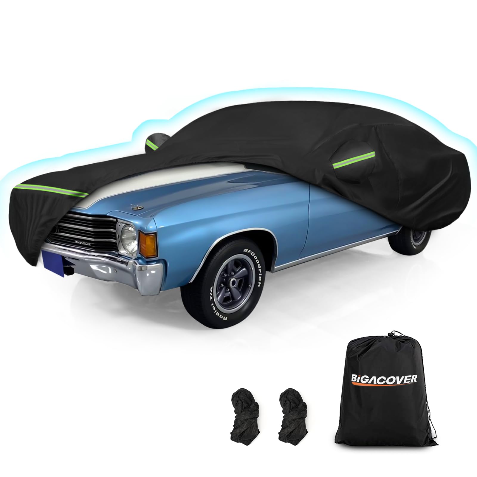 Waterproof Car Covers for Chevrolet Chevelle Malibu SS Sedan/Coupe 1964-1972, 420D Oxford Cloth Sun Heat Protection Outdoor Full