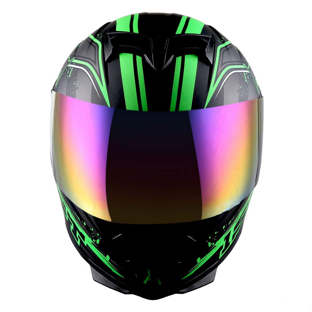 1Storm Motorcycle Full Face Helmet Skull King Matt Green+ One Extra Clear Shield, Size Large (57-58 Cm,22.4/22.8 Inch)