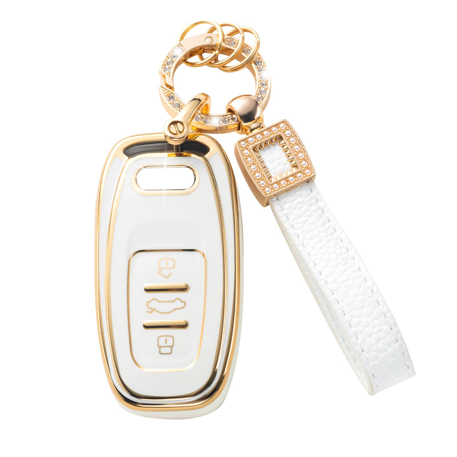 CACARLIKE for Chevy Key Fob Cover with Leather Lanyard, Car Key Fob Case Compatible with Chevrolet Malibu Equinox Traverse Camar