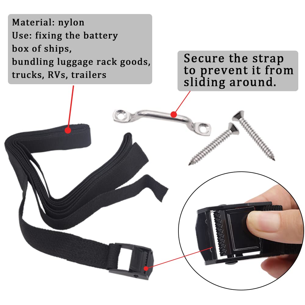 Ruibapa 1'' X 48''(4Ft) Battery Tie Down Strap Kit With Stainless Steel Cam Buckle, Stainless Steel Bracket And Ss Screws For Bo