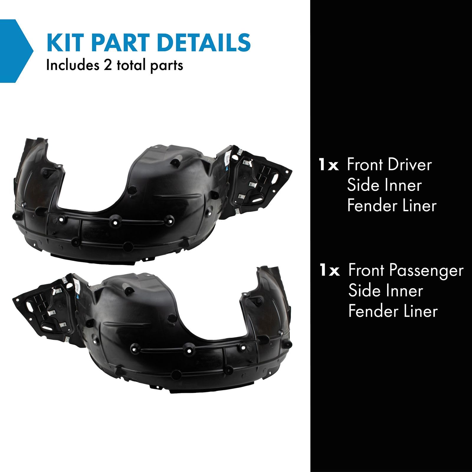 Trq Front Inner Fender Liner Set Compatible With 2016-2018 Honda Civic Ho1248158 Ho1249158