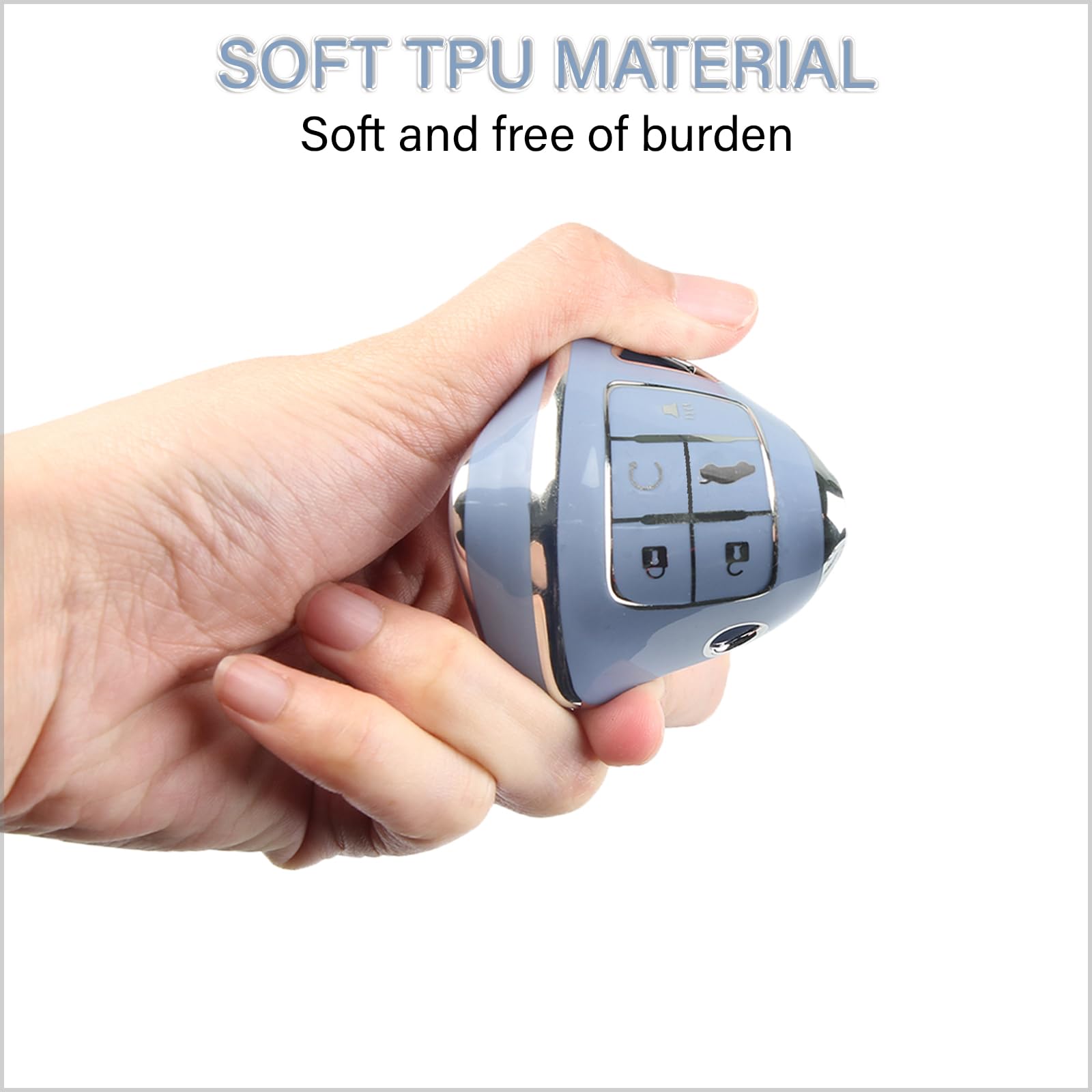 Qbuc For Chevy Key Fob Cover With Leather Keychain Chrome Silver Trim Soft Tpu Compatible With 2010-2019 Chevy Equinox Malibu Im