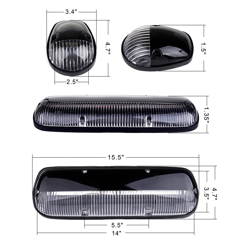 3Pcs Clear Lens Cab Light Cab Roof Running Top Marker Light Assembly T10-10-3528-Smd White With Wiring Pack Replacement Fit For