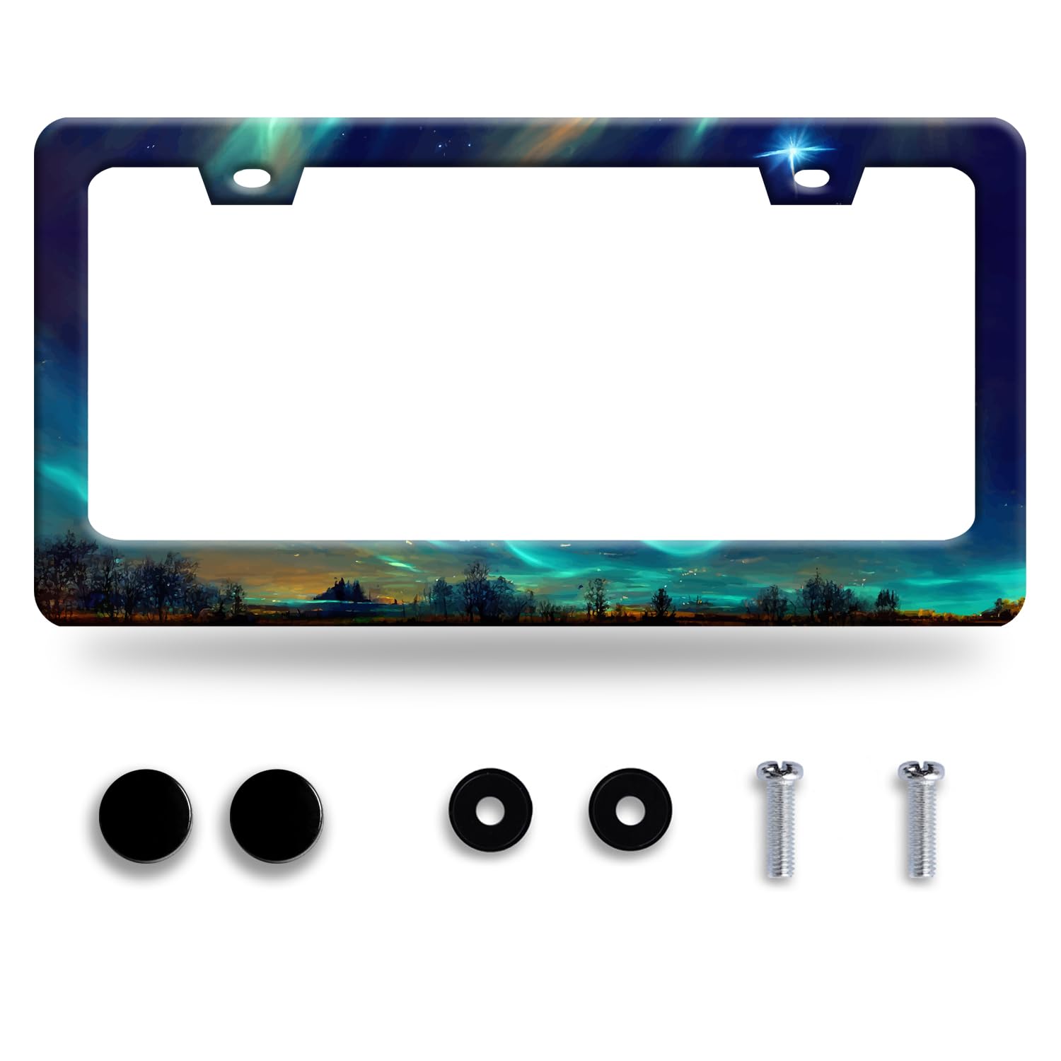 Personalise Aurora Night Sky License Plate Frame Scenery License Plate Frames Car Universal Stainless Steel Accessories Cars Dec