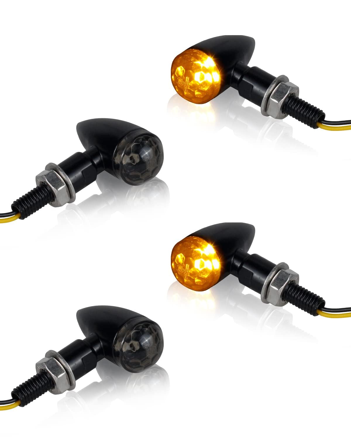 NTHREEAUTO Bullet Motorcycle Turn Signals, Smoked Lens Metal Turn Signal Lights for Cafe Racer Cruiser Compatible with Harley Ho
