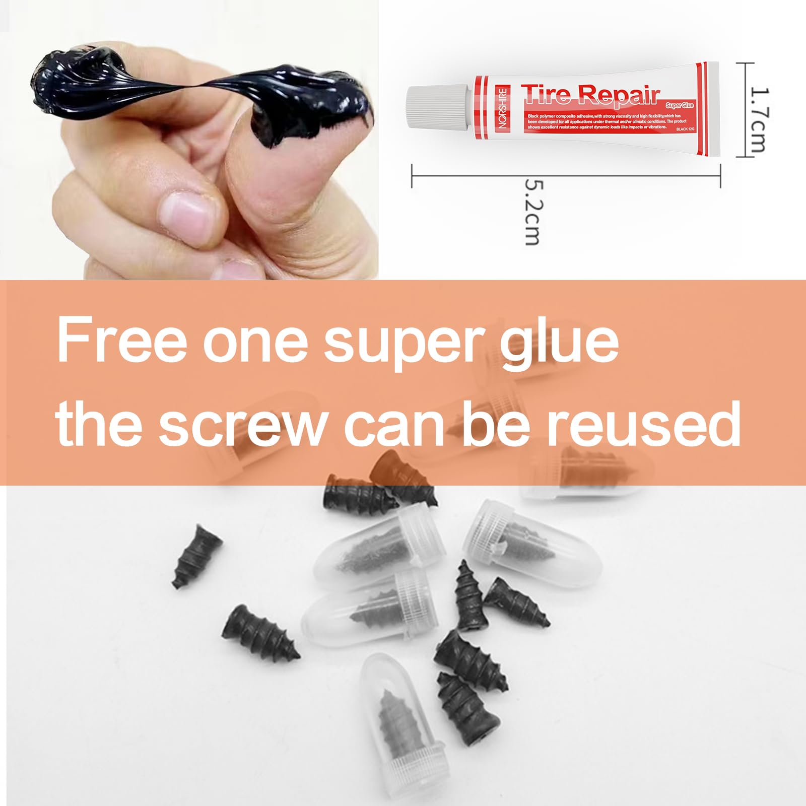 Norshire Tire Repair Nail,Self-Tapping Screw,Tire Repair Kits,Tire Screw Plug,Tire Repair Rubber Nail,Tire Fix,Suitable For Car,
