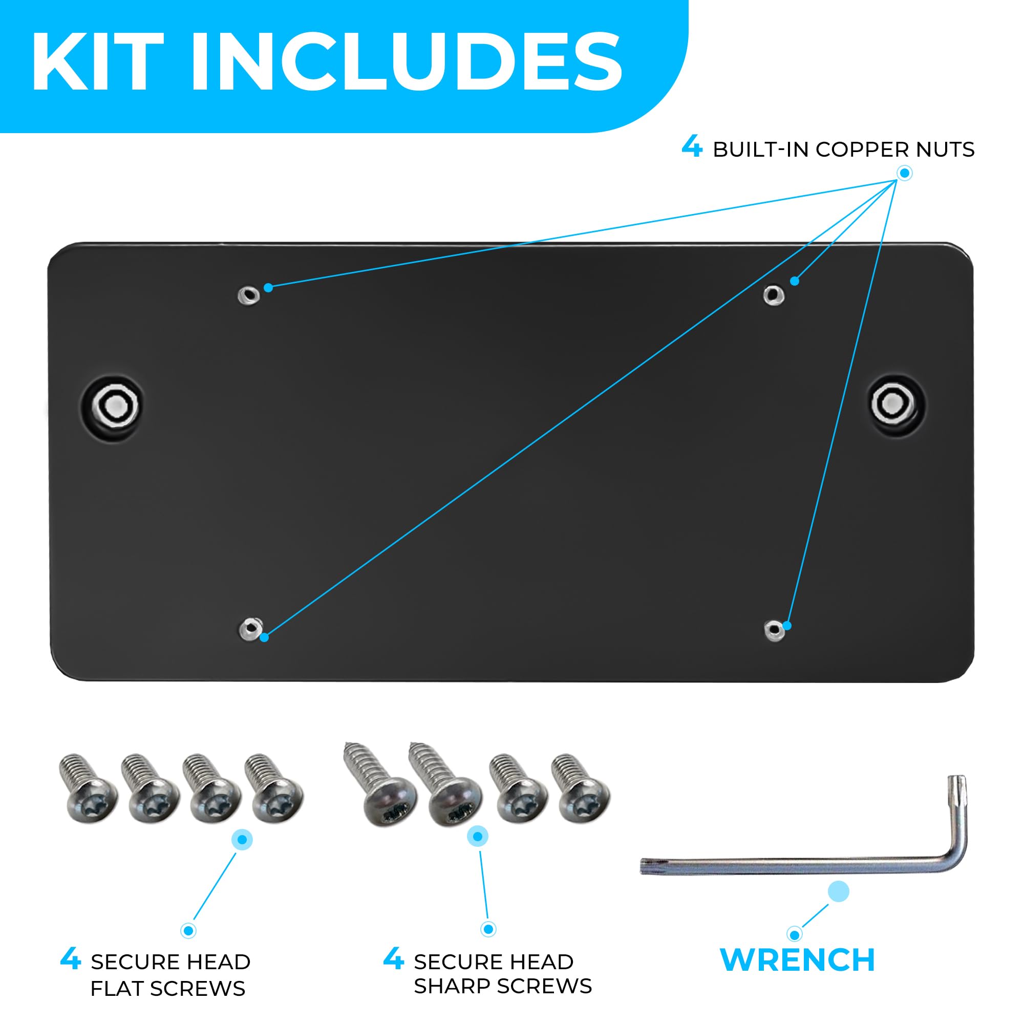 Rear Bumper License Plate Bracket For Audi A7 S7 Rs7 2012-2023, Plate Holder Set W 8 Unique Screw Bolts & Wrench Kit, License Ta