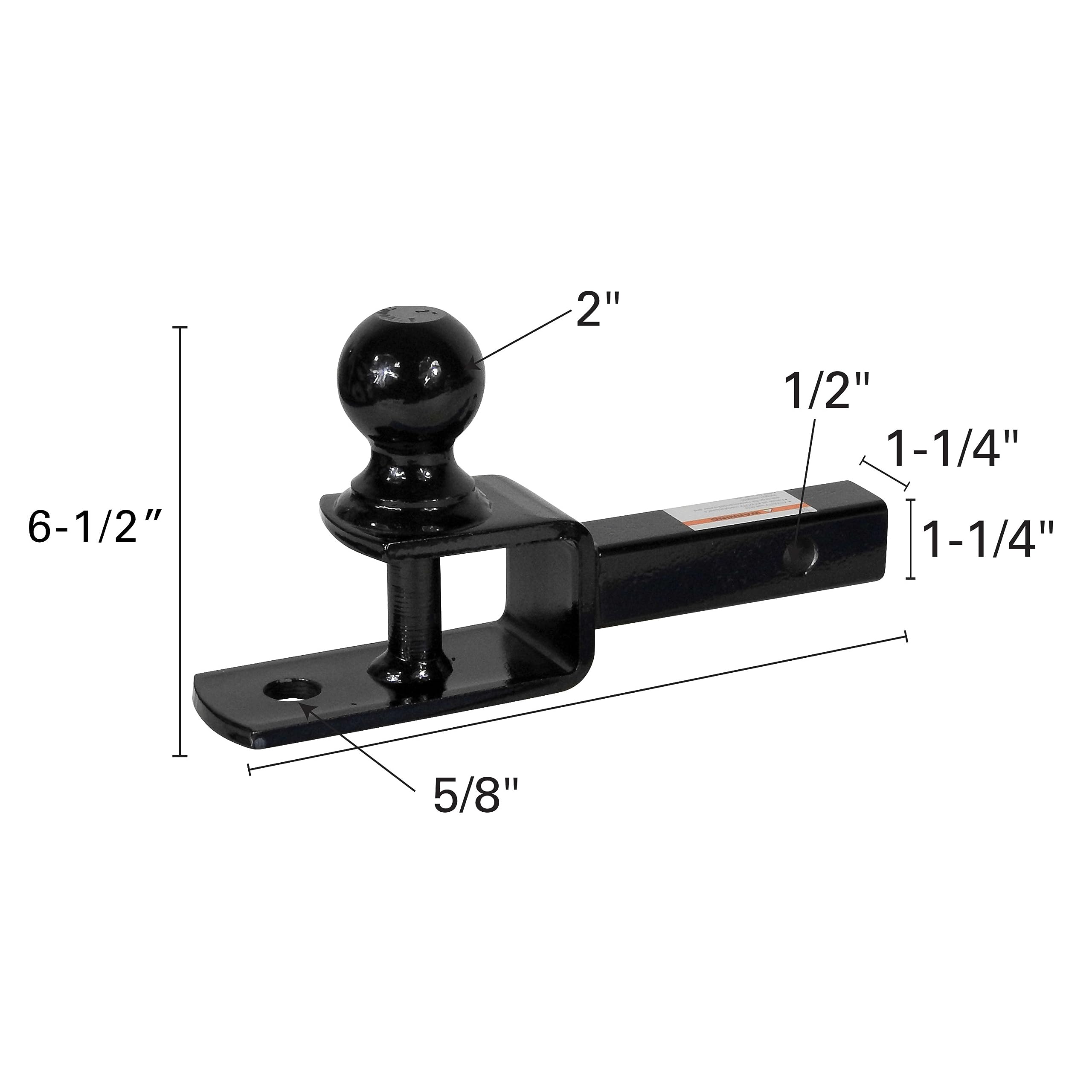 Extreme Max 5001.1379 3-In-1 Atv Ball Mount With 2'' Ball - 1-1/4'' Solid Shank