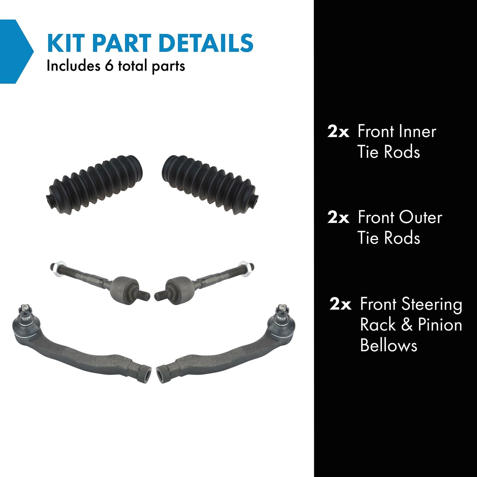 Trq Front Driver & Passenger Side Steering Kit Steering Rack & Pinion Bellow Tie Rod Compatible With 1988-1991 Honda Civic Crx