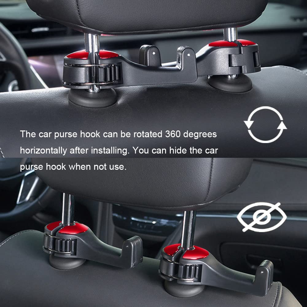 Udikefo Universal Car Vehicle Back Seat Headrest Mobile Phone Holder Hanger Holder Hook For Bag Purse Cloth Grocery (Red - 2 Pac
