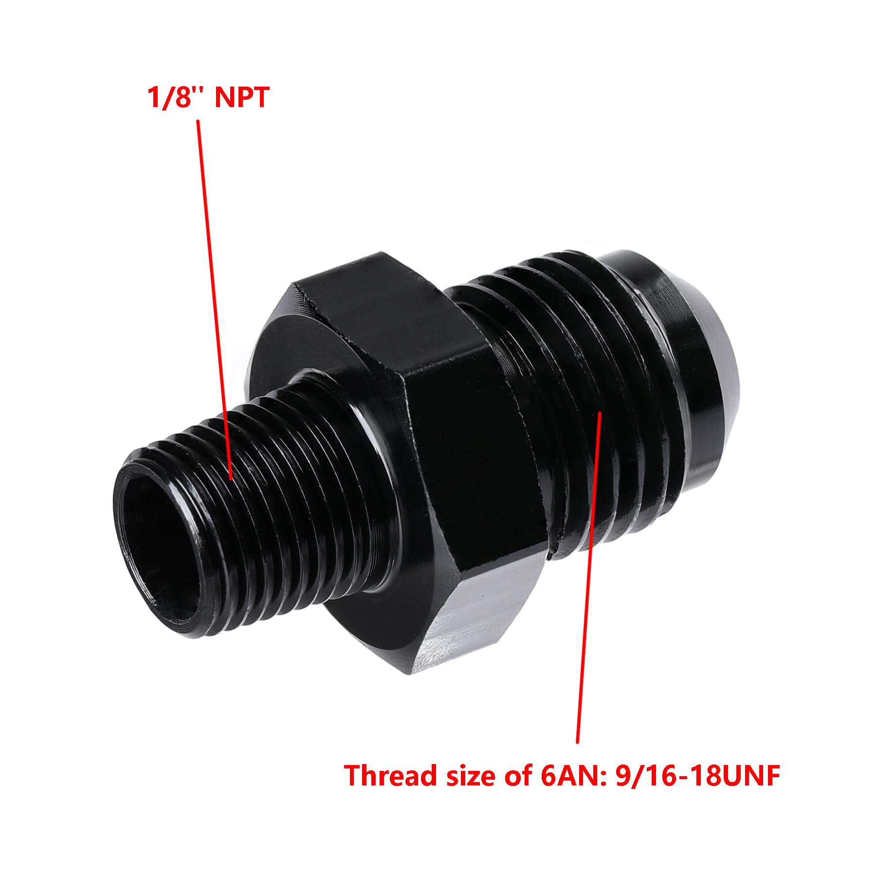 Ucreative 6An Male Flare To 1/8' Npt Pipe Fitting Adapter Aluminum Straight Black 2Pcs