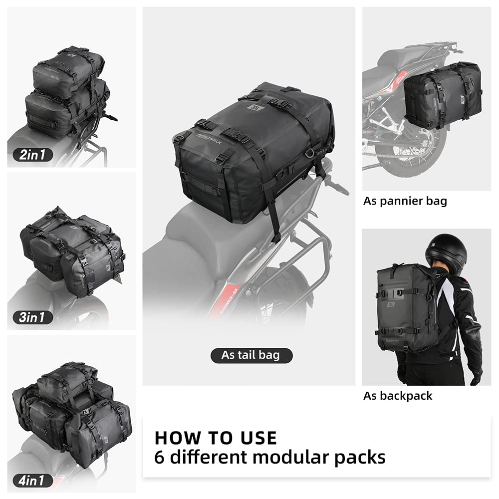 Rhinowalk Motorcycle Tail Bag Motorbike Side Bag 30L Full Waterproof Motor Saddle Pannier Bag Rear Rack Trunk Professional Motor