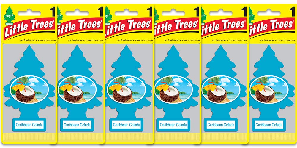 Little Trees Car Air Freshener | Hanging Paper Tree For Home Or Car | Caribbean Colada| 6 Pack