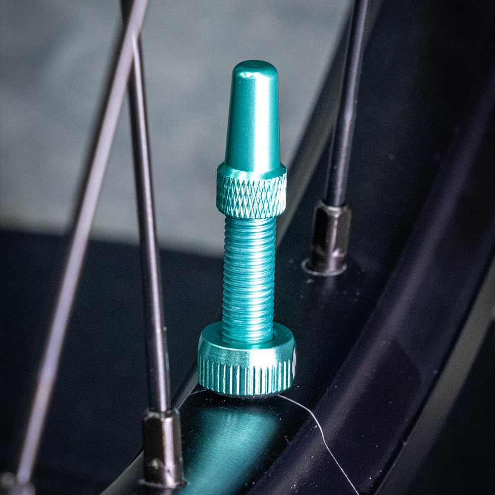 Muc-Off Tubeless Valves, Turquoise 44mm - Tubeless Valve Stems with Valve Core Removal Tool for Tubeless Tires - Includes Presta