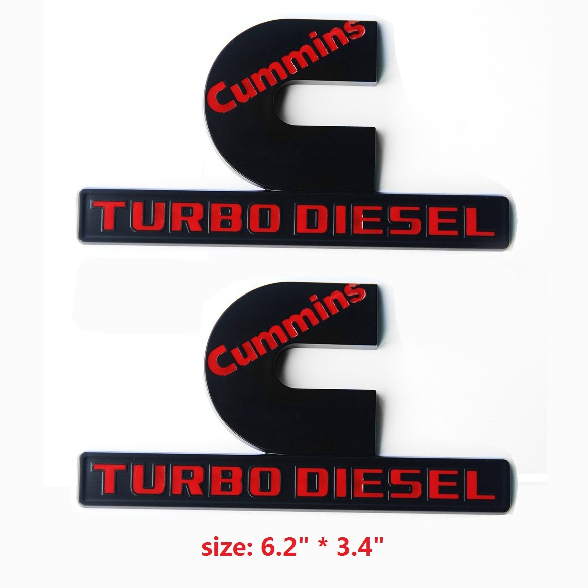 2Pack Compatible With Cummins Turbo Diesel Emblem Badge High Output Ram 2500 3500 Emblem 6.2' By 3.4' Inches Red