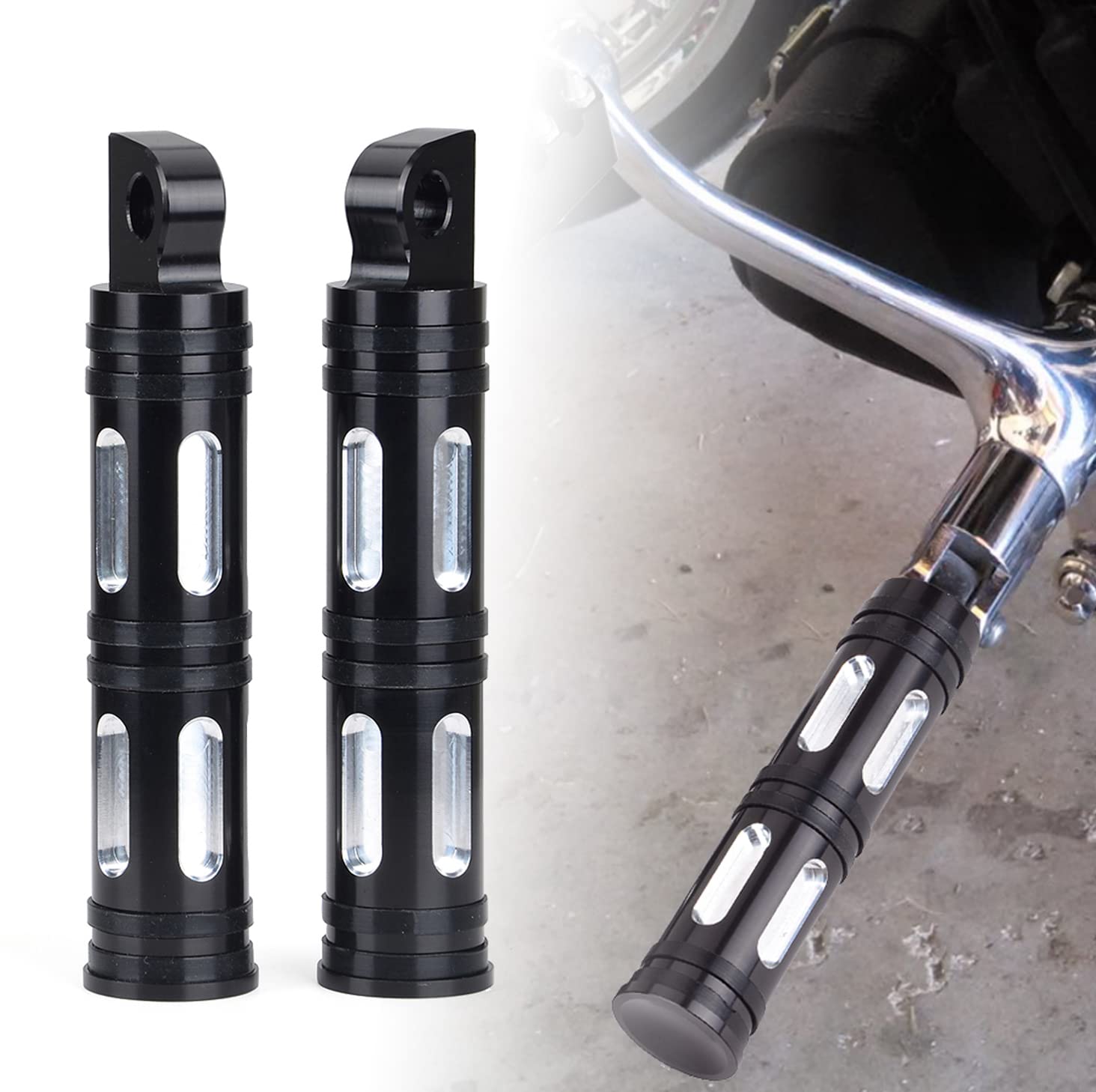 Goldfire 1 Pair Motorcycle Foot Pegs Cnc Cut Male Front & Rear Foot Pegs Foot Rests Motorcycle Passenger Pedals Compatible With Harley Sportster, Dyna, Road King (Black)