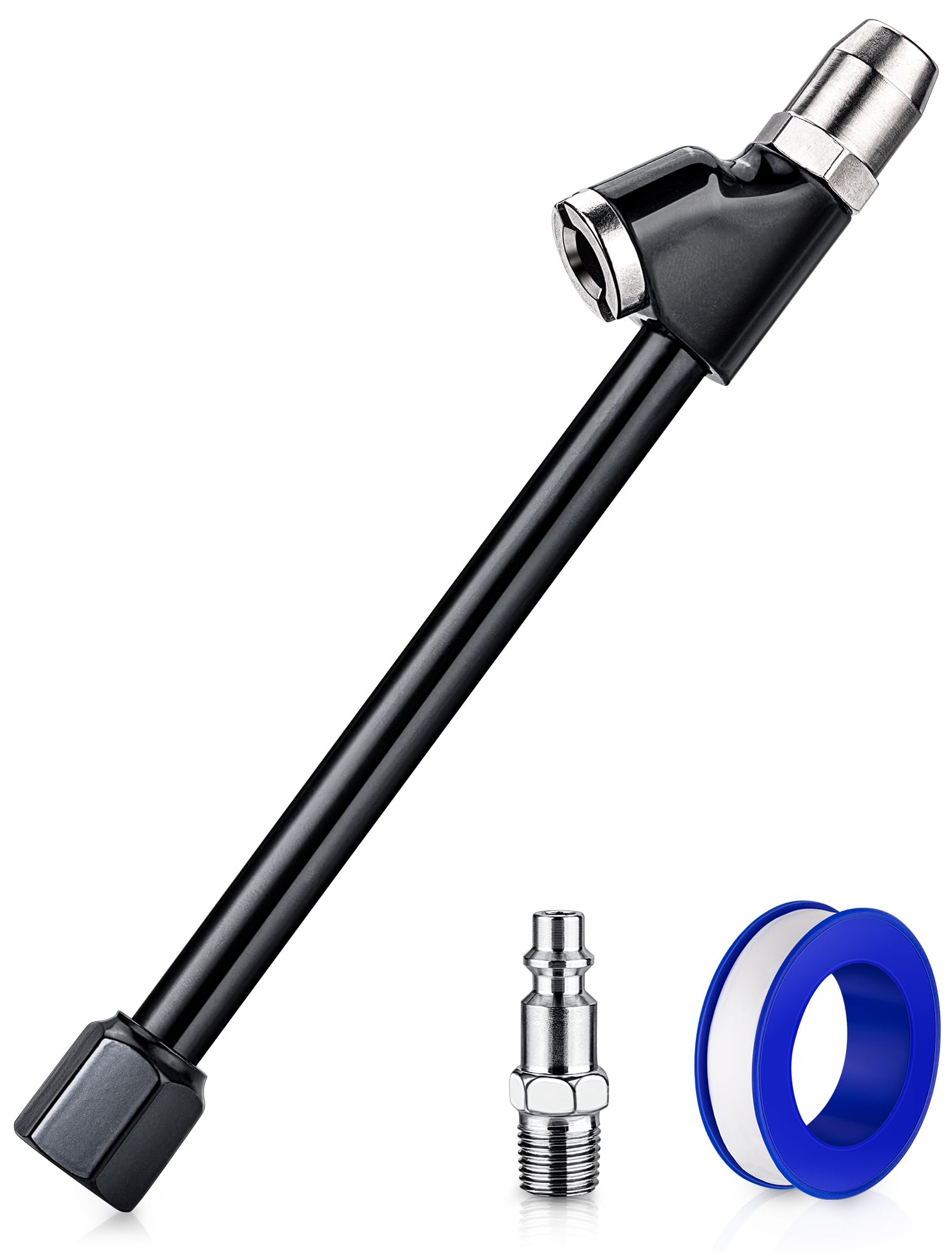 Lumiteco Air Chuck Set, 1/4'' Fnpt Extended Reach Dual Head Air Chuck W/Quick Plug, 2-Way Connect Tire Air Chuck For Tire Inflat