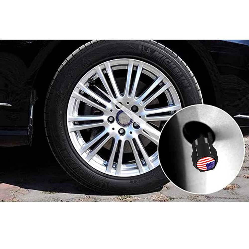 4Pcs Tire Valve Stem Caps Explosion Valve Cover Aluminum Alloy Compatible with Car Truck SUV American Flag Car Accessories