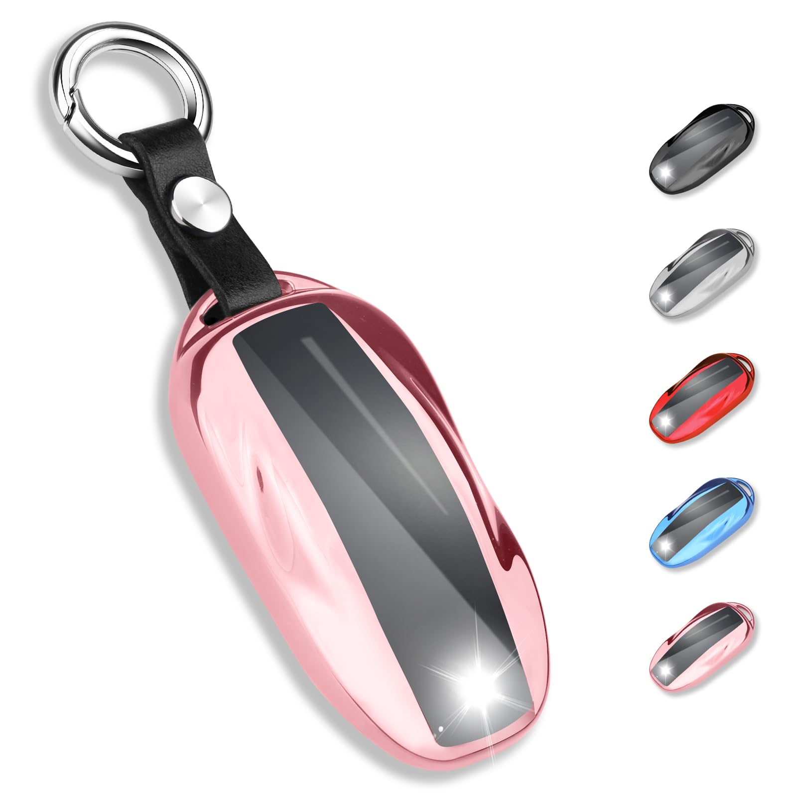 Qbuc For Tesla Key Fob Cover With Keychain Soft Tpu Protection Case Compatible With Tesla Model S (Pink)