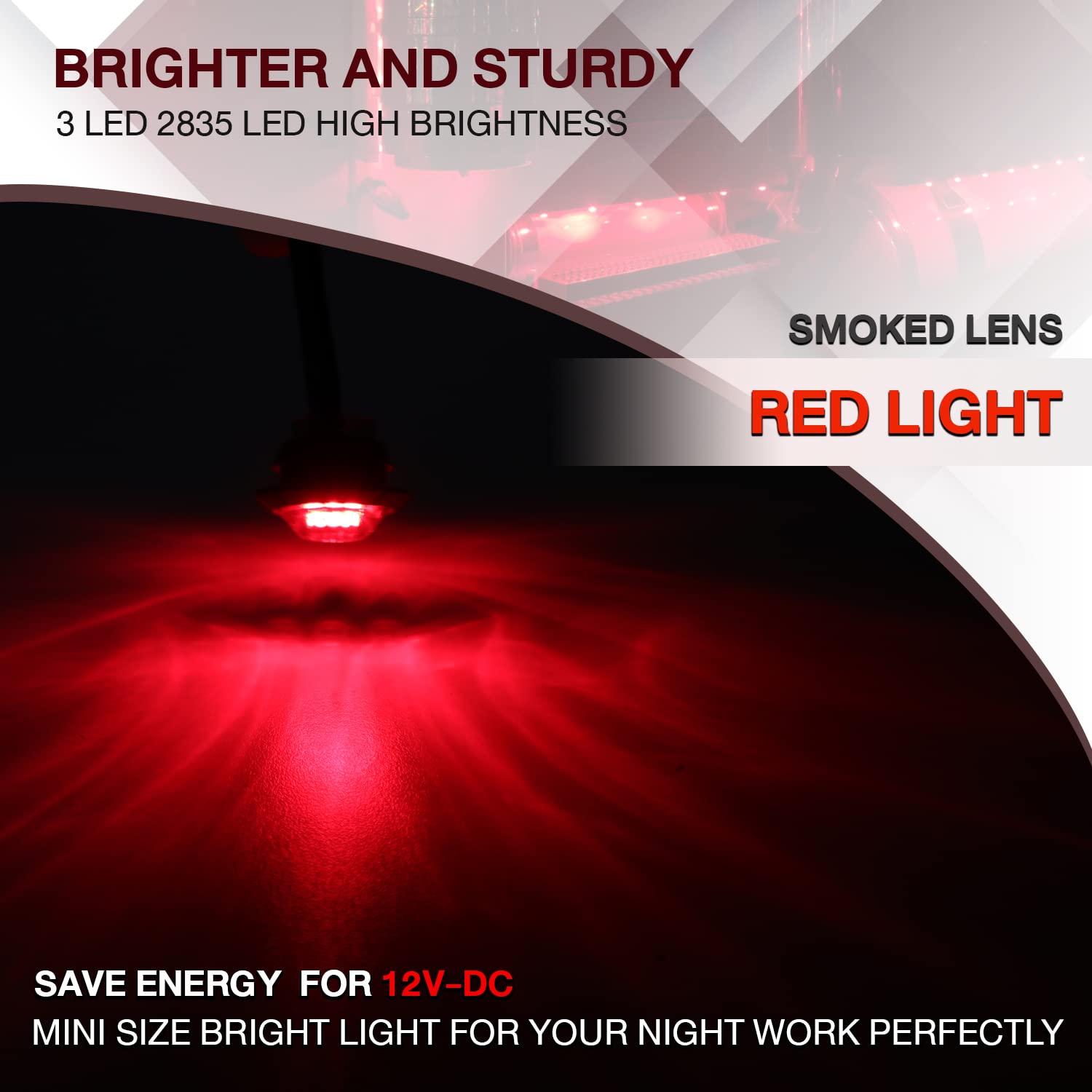 Tmh 10 Pcs 3/4 Inch Smoked Lens Red 3 Led Mini Round Miniature Side Marker Indicator Lights With Rubber Fit For Trailer Pickup T