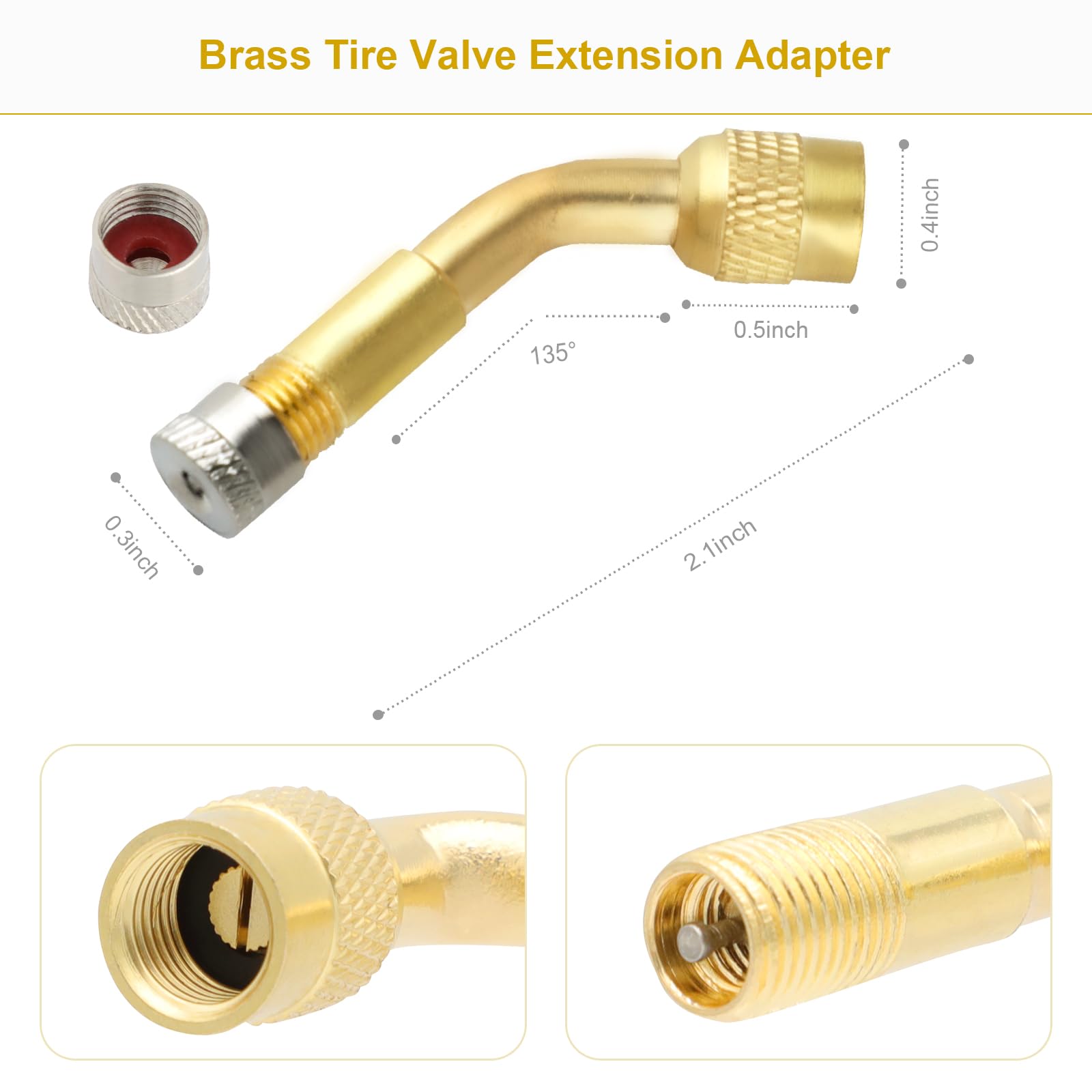 ZHSMS Tire Valve Extension, 8.25 Inch Flexible Valve Stem Extenders with 135 Degree Brass Schrader Tire Valve Extension Adaptor