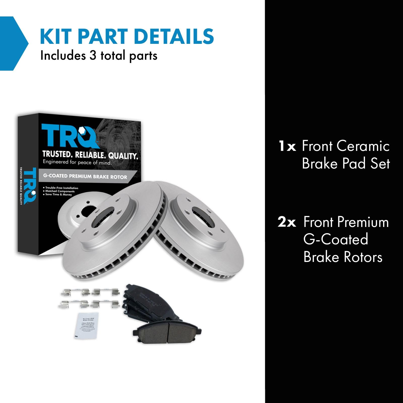 Trq Front Brake Pad & Rotor Kit Brake Pads Brake Rotor Ceramic Premium G-Coated Compatible With 2004-2009 Nissan Quest