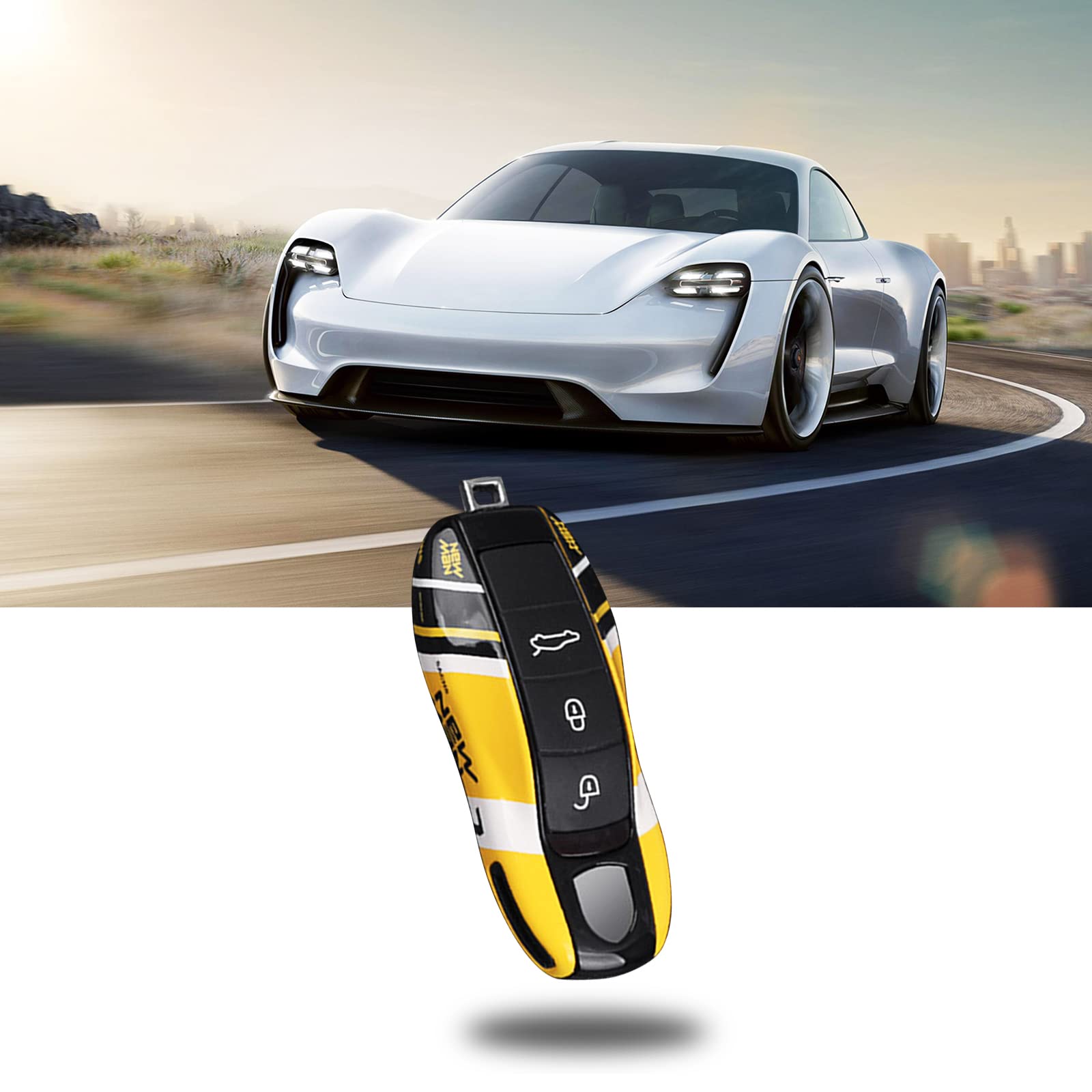 Car Key Protection Keychain, Key Cover For Porsche Macan Cayenne Panamera 911 (Old Yellow)