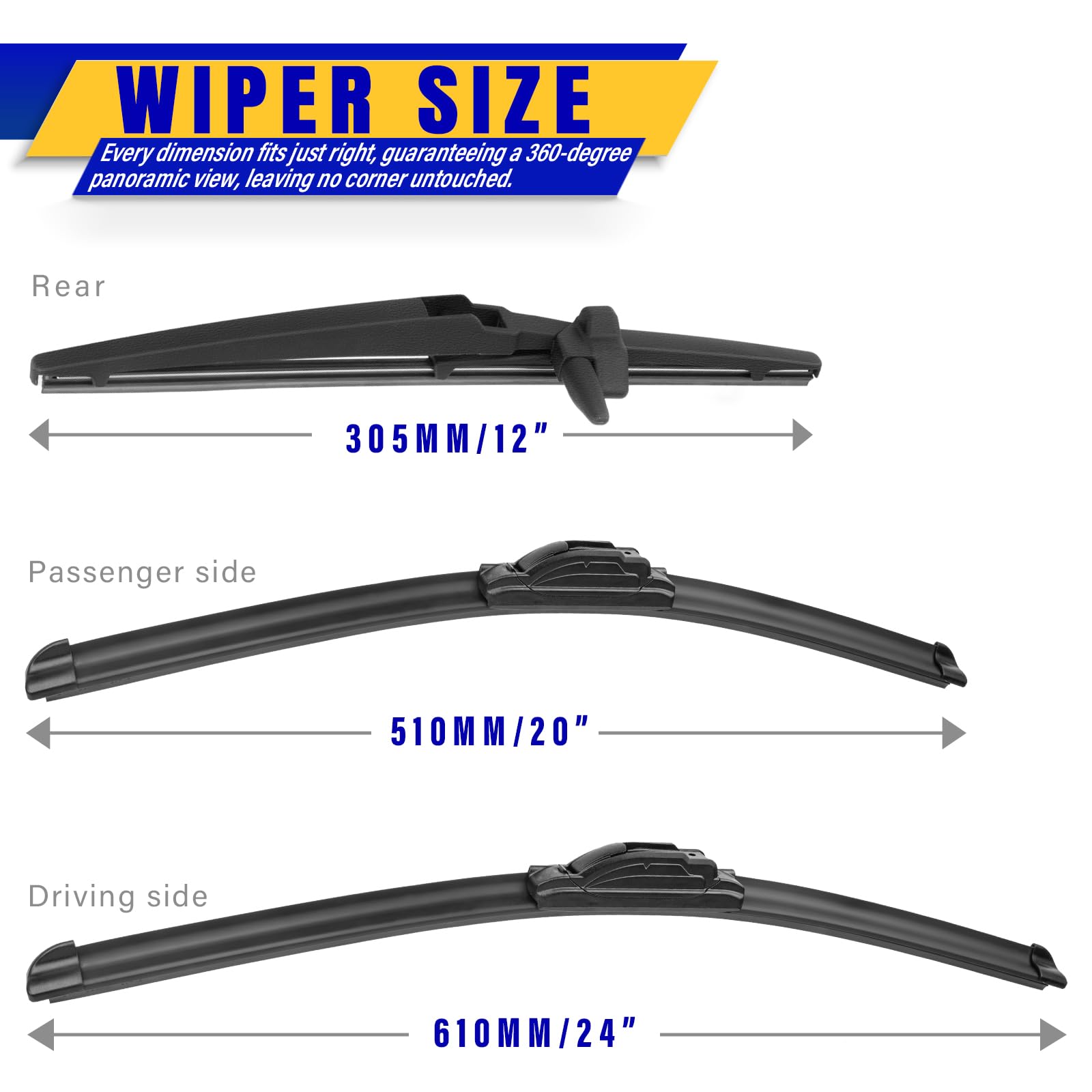 3 Wipers Replacement For 2010-2022 Toyota 4Runner, Windshield Wiper Blades Original Equipment Replacement - 24''/20''/12'' (Set